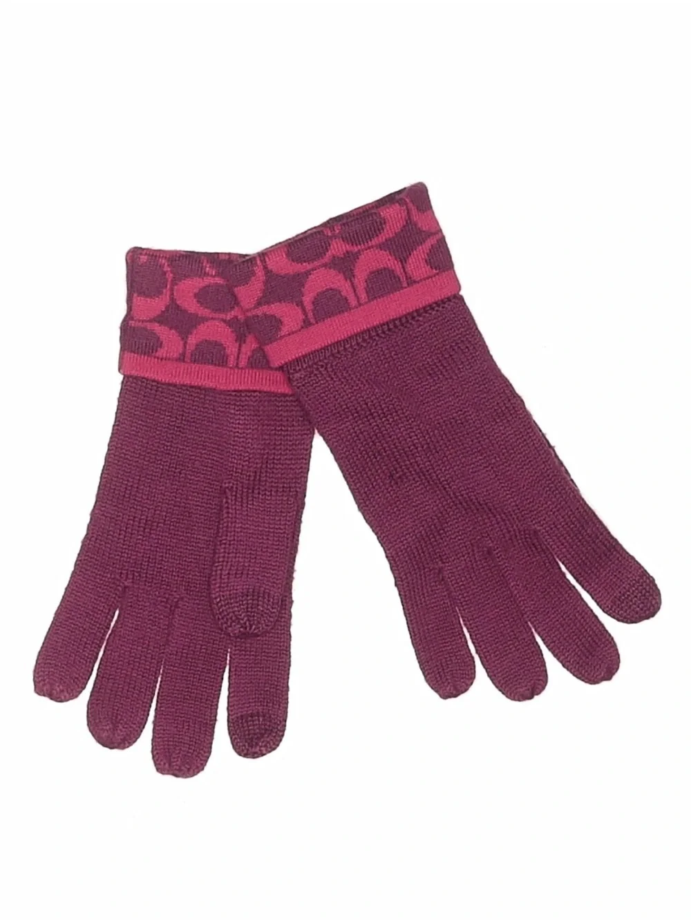 Coach women’s burgundy & pink merino wool gloves one size
